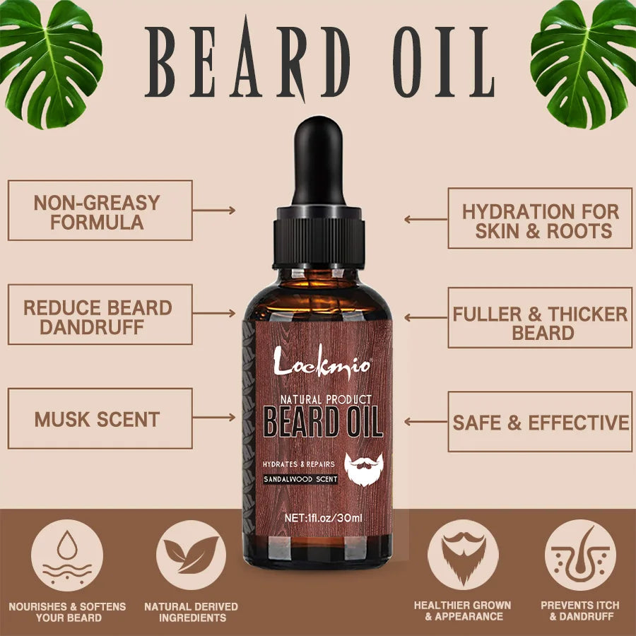 Beard Moisturizing Oil Smoothing Styling Cream and Brush