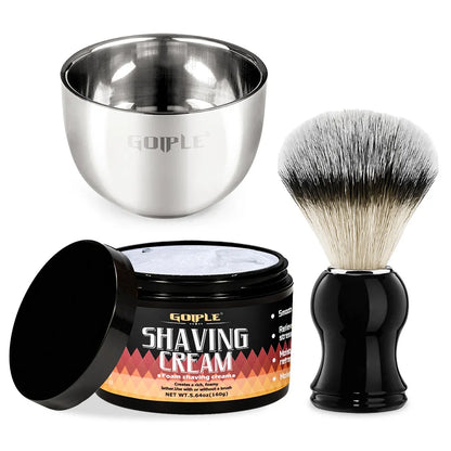 Shaving Cream Set for Men with Stainless Steel Foaming Bowl & Brush