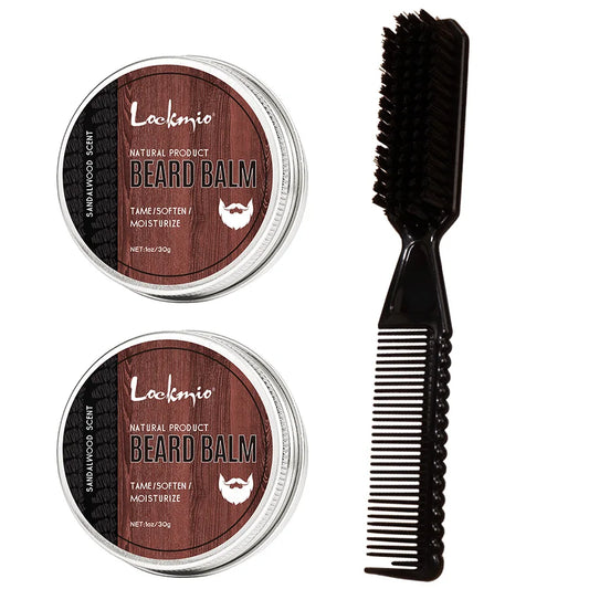 Men's Beard Balm Sandalwood Scent Butter Cream and Brush