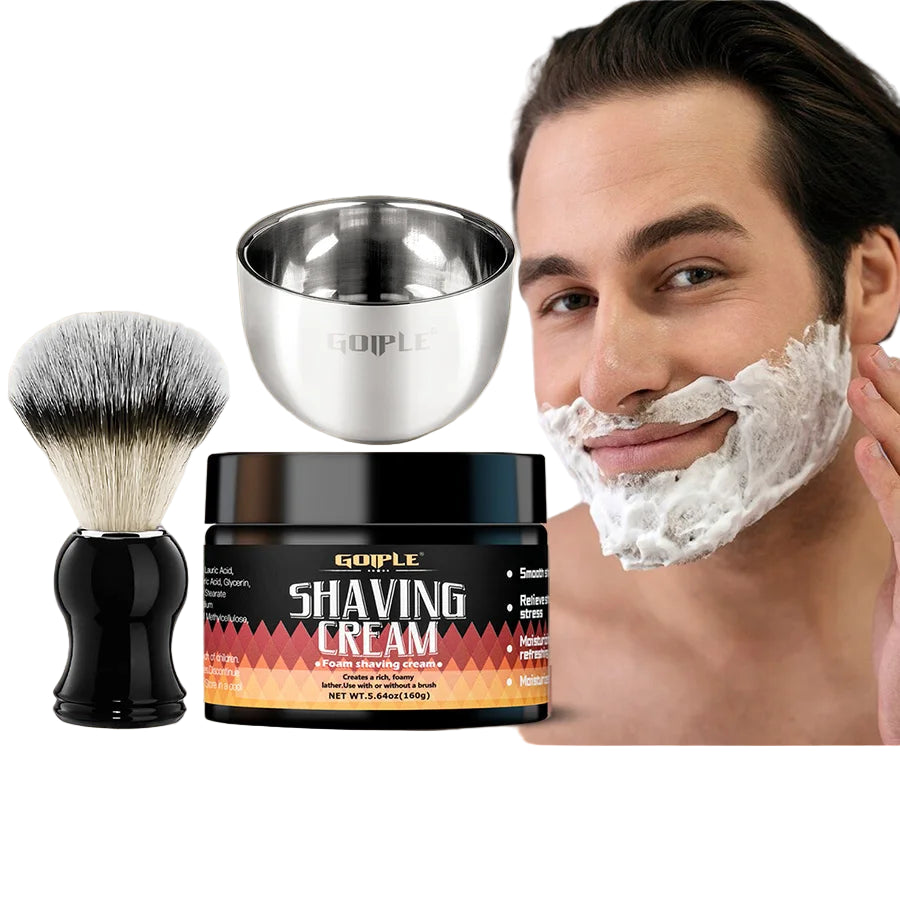 Shaving Cream Set for Men with Stainless Steel Foaming Bowl & Brush