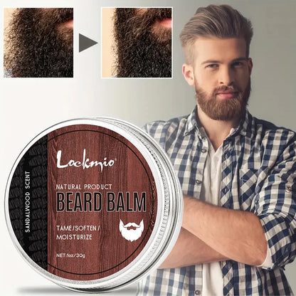 Men's Beard Balm Sandalwood Scent Butter Cream and Brush