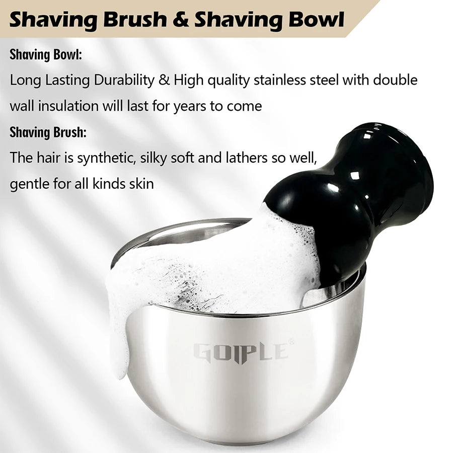 Shaving Cream Set for Men with Stainless Steel Foaming Bowl & Brush