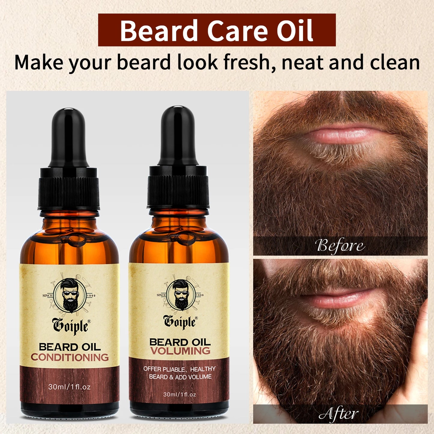 3pcs Men Natural Beard Care & Facial Hair Care Tools
