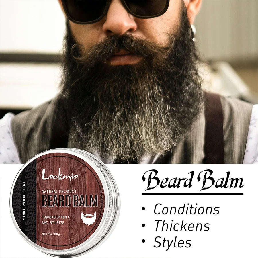 Men's Beard Balm Sandalwood Scent Butter Cream and Brush