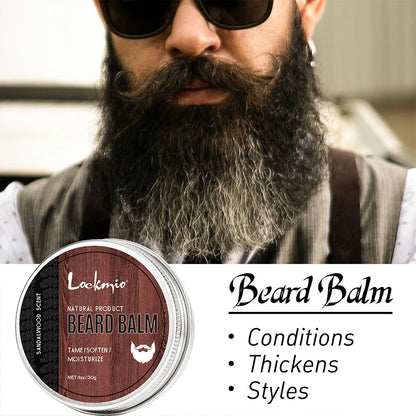 Men's Beard Balm Sandalwood Scent Butter Cream and Brush