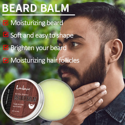 Men's Beard Balm Sandalwood Scent Butter Cream and Brush